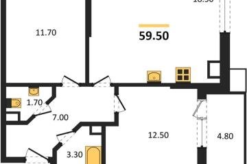 Фото №1: 2-комнатная квартира 59 м², 6/16 эт. - Краснодар, мкр. Парк Победы,