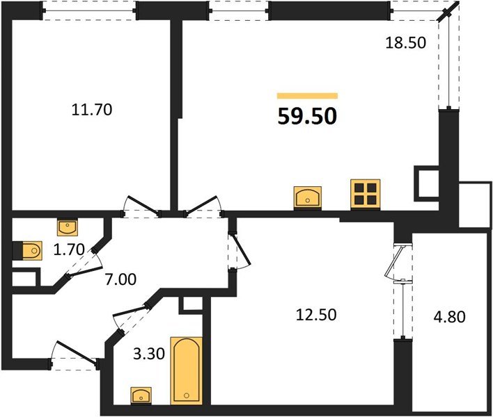 Фото №1: 2-комнатная квартира 59&nbsp;м², 6/16&nbsp;эт. - Краснодар, Прикубанский внутригородской округ, мкр. Парк Победы