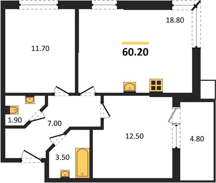 Фото №1: 2-комнатная квартира 60&nbsp;м², 2/16&nbsp;эт. - Краснодар, Прикубанский внутригородской округ, мкр. Парк Победы