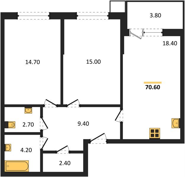 Фото №1: 2-комнатная квартира 70&nbsp;м², 2/16&nbsp;эт. - Краснодар, Прикубанский внутригородской округ, мкр. Парк Победы