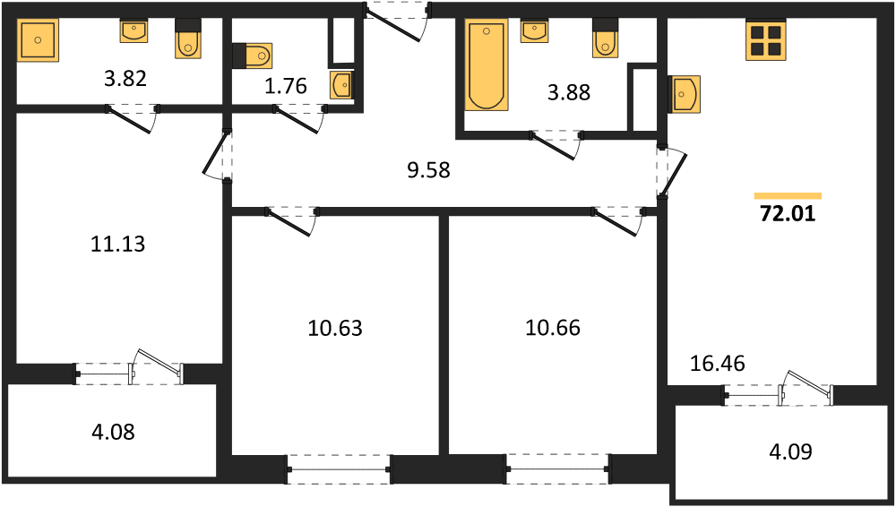 Фото №1: 3-комнатная квартира 72&nbsp;м², 3/18&nbsp;эт. - Краснодар, Прикубанский внутригородской округ, мкр. ЖК Тёплые Края