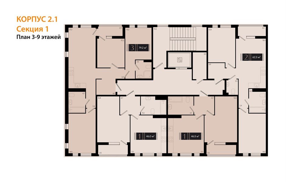 Фото №8: 1-комнатная квартира 46&nbsp;м², 3/18&nbsp;эт. - Краснодар, Прикубанский внутригородской округ, мкр. культурный квартал Эрмитаж, ул. им. Мурата Ахеджака, 26