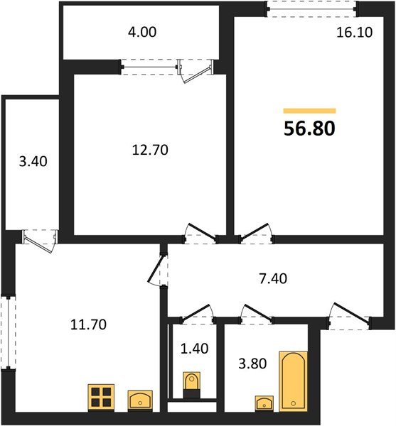 Фото №1: 2-комнатная квартира 56&nbsp;м², 7/18&nbsp;эт. - Краснодар, Прикубанский внутригородской округ, ЖК Бауинвест, мкр. ЖК Парк у Дома, ул. Героев-Разведчиков, 11