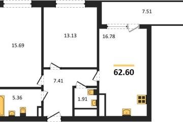Фото №1: 2-комнатная квартира 62&nbsp;м², 9/9&nbsp;эт. - Краснодар, мкр. жилой комплекс Друзья, ул. имени Генерала Брусилова, 28к4