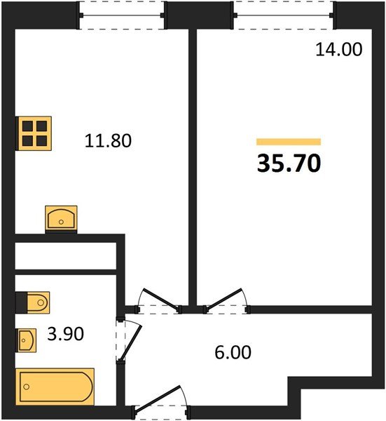 Фото №1: 1-комнатная квартира 35&nbsp;м², 9/17&nbsp;эт. - Яблоновский, мкр. ЖК Грин Эппл