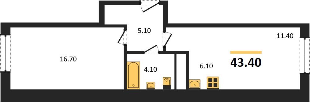 Фото №1: 1-комнатная квартира 43&nbsp;м², 12/17&nbsp;эт. - Яблоновский, мкр. ЖК Грин Эппл