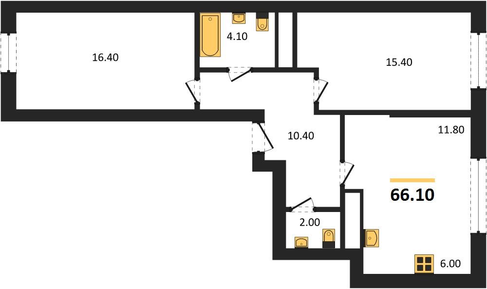 Фото №1: 2-комнатная квартира 66&nbsp;м², 11/17&nbsp;эт. - Яблоновский, мкр. ЖК Грин Эппл
