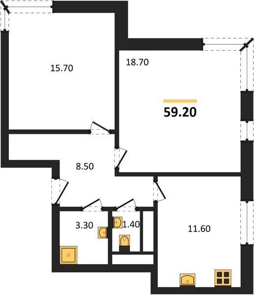 Фото №1: 2-комнатная квартира 59&nbsp;м², 10/17&nbsp;эт. - Яблоновский, мкр. ЖК Грин Эппл