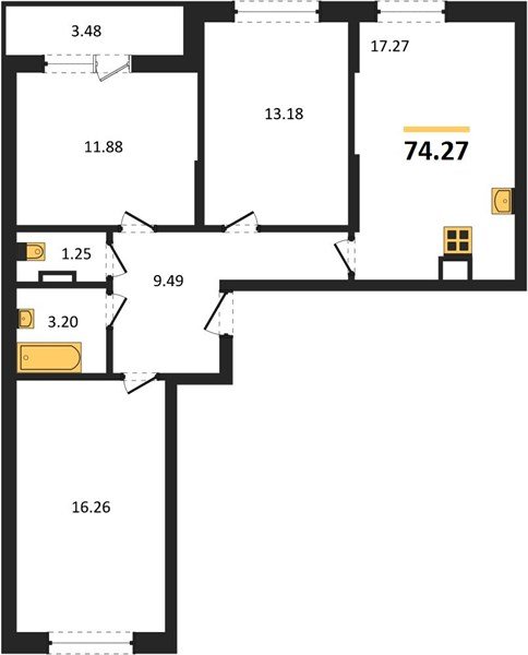 Фото №1: 3-комнатная квартира 74&nbsp;м², 17/19&nbsp;эт. - Краснодар, Карасунский внутригородской округ, мкр. ЖК Смородина
