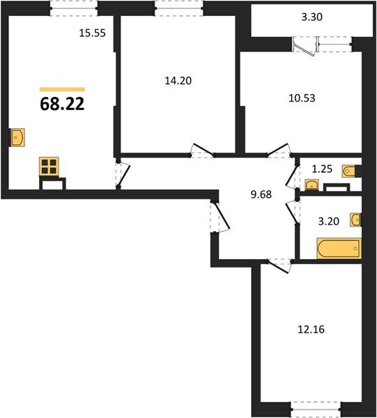 Фото №1: 3-комнатная квартира 68&nbsp;м², 9/12&nbsp;эт. - Краснодар, Карасунский внутригородской округ, мкр. ЖК Смородина