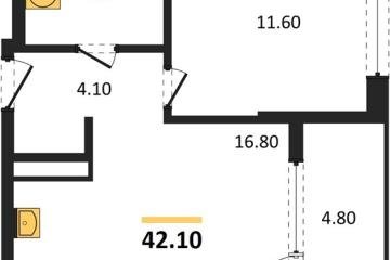 Фото №1: 1-комнатная квартира 42 м², 6/18 эт. - Краснодар, мкр. ЖК Первое Место,