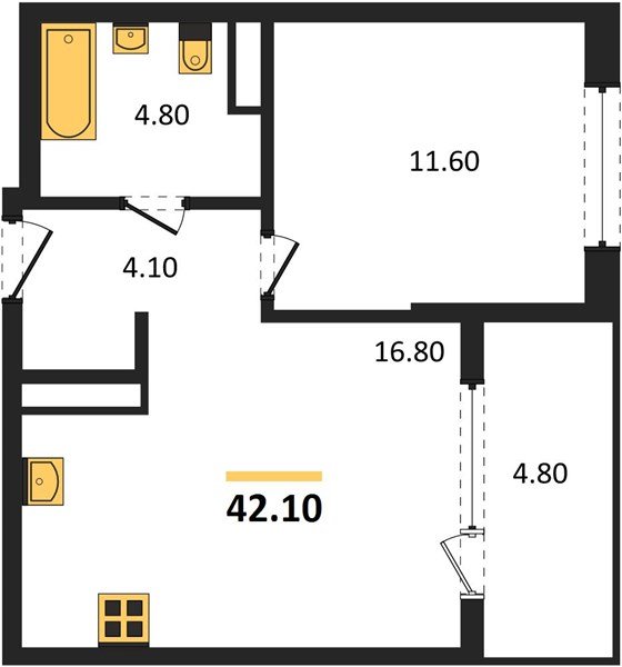 Фото №1: 1-комнатная квартира 42&nbsp;м², 6/18&nbsp;эт. - Краснодар, Карасунский внутригородской округ, мкр. ЖК Первое Место