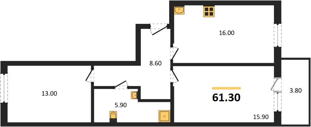 Фото №1: 2-комнатная квартира 63&nbsp;м², 2/18&nbsp;эт. - Краснодар, Карасунский внутригородской округ, мкр. ЖК Первое Место