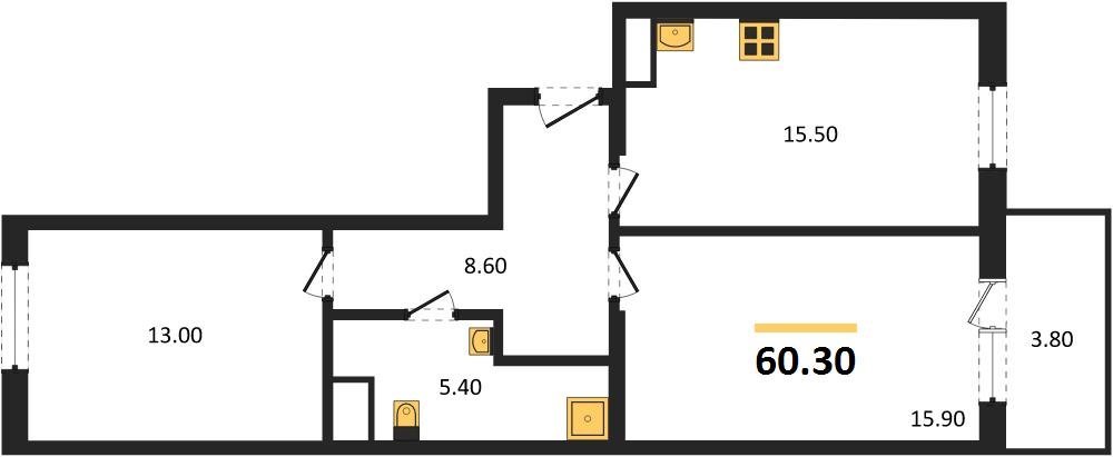 Фото №1: 2-комнатная квартира 62&nbsp;м², 7/18&nbsp;эт. - Краснодар, Карасунский внутригородской округ, мкр. ЖК Первое Место