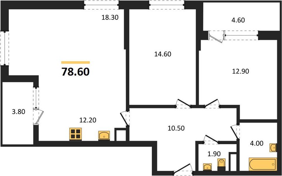Фото №1: 2-комнатная квартира 82&nbsp;м², 9/18&nbsp;эт. - Краснодар, Карасунский внутригородской округ, мкр. ЖК Первое Место