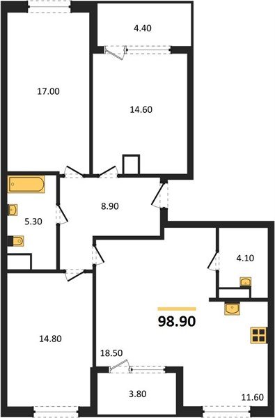 Фото №1: 3-комнатная квартира 103&nbsp;м², 9/18&nbsp;эт. - Краснодар, Карасунский внутригородской округ, мкр. ЖК Первое Место