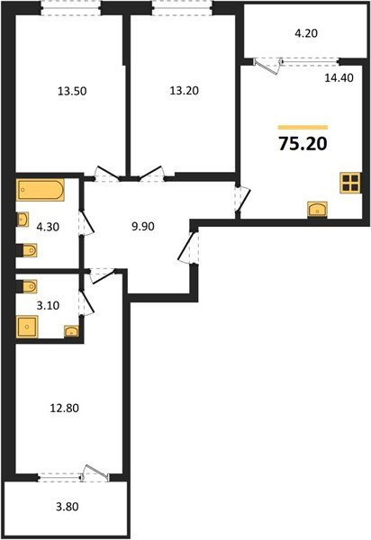 Фото №1: 3-комнатная квартира 79&nbsp;м², 2/18&nbsp;эт. - Краснодар, Карасунский внутригородской округ, мкр. ЖК Первое Место