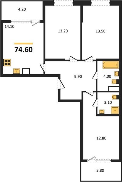 Фото №1: 3-комнатная квартира 78&nbsp;м², 7/18&nbsp;эт. - Краснодар, Карасунский внутригородской округ, мкр. ЖК Первое Место