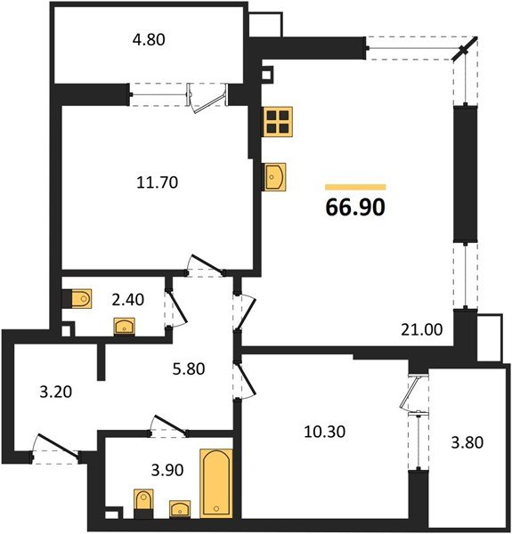 Фото №1: 2-комнатная квартира 66&nbsp;м², 2/18&nbsp;эт. - Краснодар, Прикубанский внутригородской округ, мкр. Парк Победы