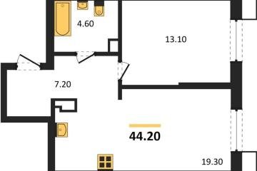 Фото №1: 1-комнатная квартира 44 м², 9/18 эт. - Краснодар, мкр. Парк Победы,