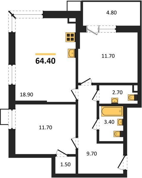 Фото №1: 2-комнатная квартира 64&nbsp;м², 9/18&nbsp;эт. - Краснодар, Прикубанский внутригородской округ, мкр. Парк Победы