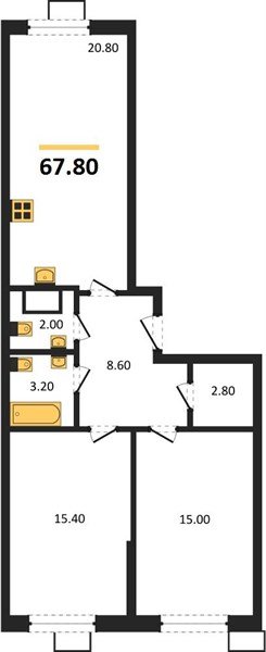 Фото №1: 2-комнатная квартира 67&nbsp;м², 7/18&nbsp;эт. - Краснодар, Прикубанский внутригородской округ, мкр. Парк Победы