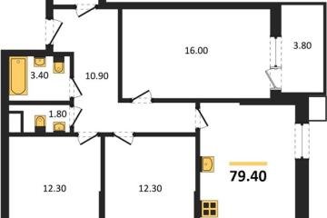 Фото №1: 3-комнатная квартира 79 м², 17/18 эт. - Краснодар, мкр. Парк Победы,