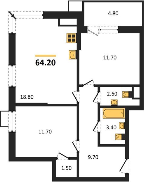 Фото №1: 2-комнатная квартира 64&nbsp;м², 12/18&nbsp;эт. - Краснодар, Прикубанский внутригородской округ, мкр. Парк Победы