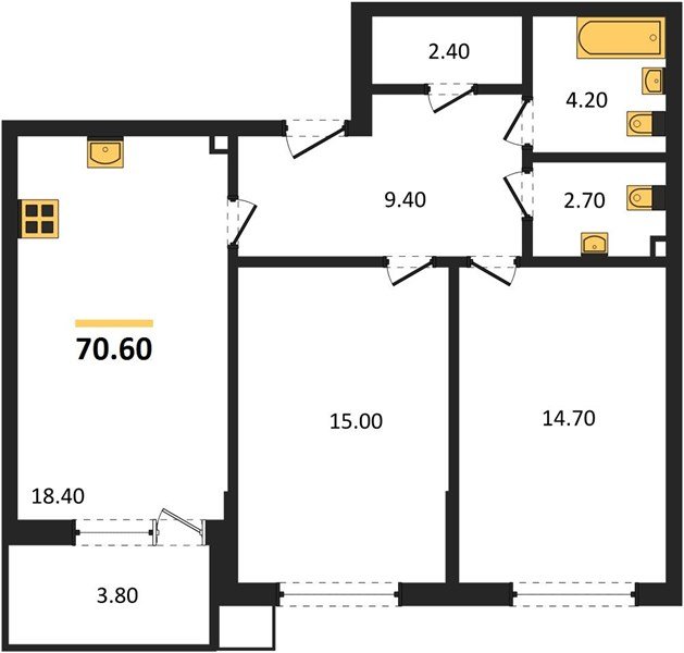 Фото №1: 2-комнатная квартира 70&nbsp;м², 2/18&nbsp;эт. - Краснодар, Прикубанский внутригородской округ, мкр. Парк Победы