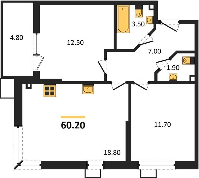 Фото №1: 2-комнатная квартира 60&nbsp;м², 2/18&nbsp;эт. - Краснодар, Прикубанский внутригородской округ, мкр. Парк Победы