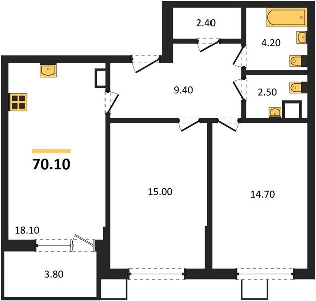 Фото №1: 2-комнатная квартира 70&nbsp;м², 4/18&nbsp;эт. - Краснодар, Прикубанский внутригородской округ, мкр. Парк Победы