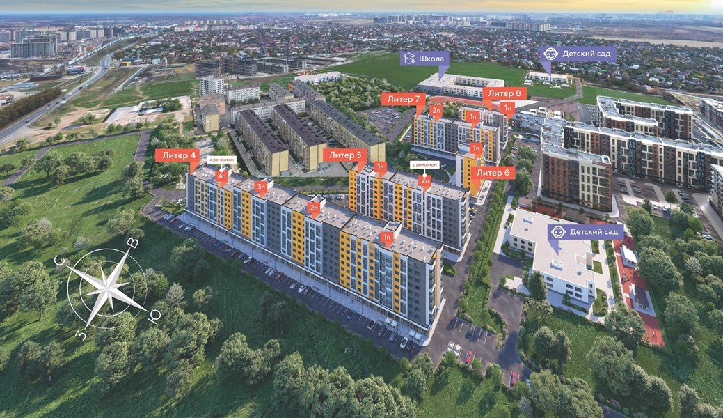 Фото №3: 1-комнатная квартира 37&nbsp;м², 2/9&nbsp;эт. - Краснодар, Прикубанский внутригородской округ, мкр. жилой комплекс Друзья