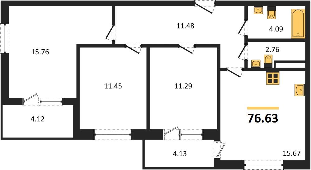 Фото №1: 3-комнатная квартира 75&nbsp;м², 5/9&nbsp;эт. - Краснодар, Прикубанский внутригородской округ, мкр. жилой комплекс Друзья