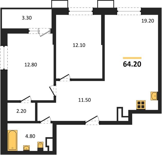 Фото №1: 2-комнатная квартира 64&nbsp;м², 11/13&nbsp;эт. - Майкоп, мкр. ЖК Звезды