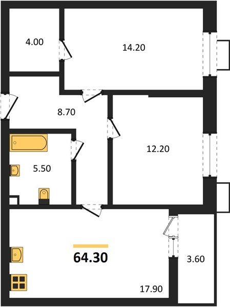 Фото №1: 2-комнатная квартира 64&nbsp;м², 2/13&nbsp;эт. - Майкоп, мкр. ЖК Звезды