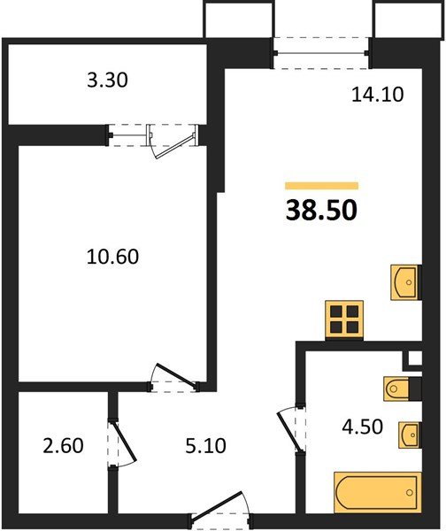 Фото №1: 1-комнатная квартира 38&nbsp;м², 2/13&nbsp;эт. - Майкоп, мкр. ЖК Звезды