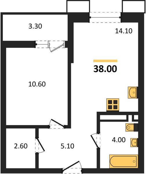 Фото №1: 1-комнатная квартира 38&nbsp;м², 9/13&nbsp;эт. - Майкоп, мкр. ЖК Звезды