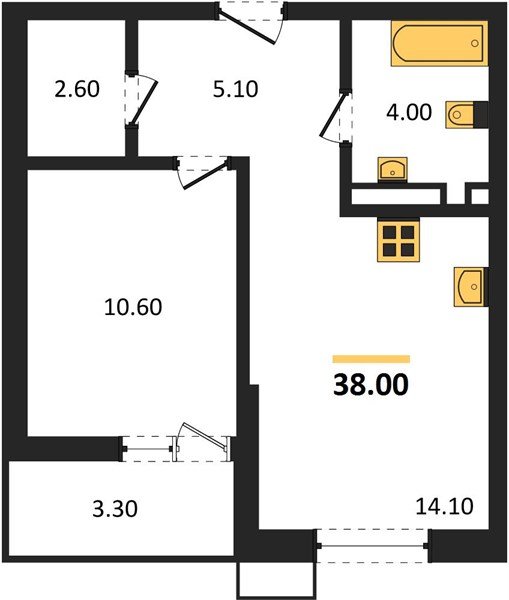 Фото №1: 1-комнатная квартира 38&nbsp;м², 3/13&nbsp;эт. - Майкоп, мкр. ЖК Звезды