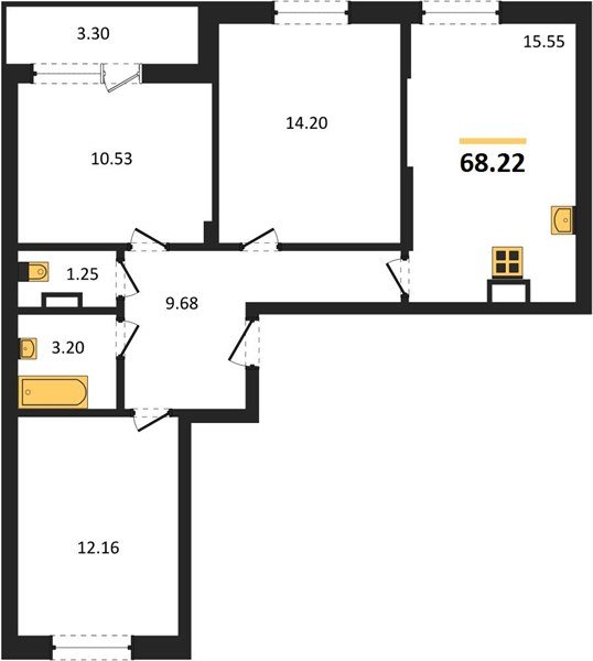 Фото №1: 3-комнатная квартира 68&nbsp;м², 9/12&nbsp;эт. - Краснодар, Карасунский внутригородской округ, мкр. ЖК Смородина