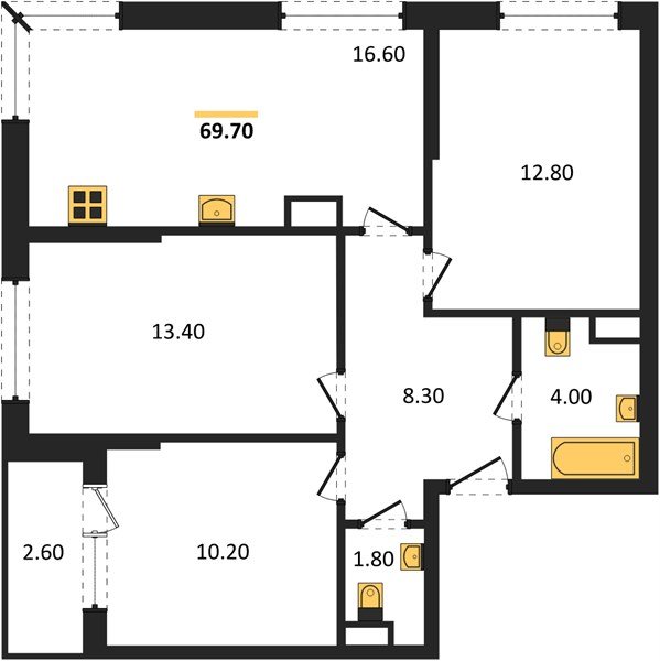 Фото №1: 3-комнатная квартира 69&nbsp;м², 12/16&nbsp;эт. - Краснодар, Прикубанский внутригородской округ, мкр. Догма Парк