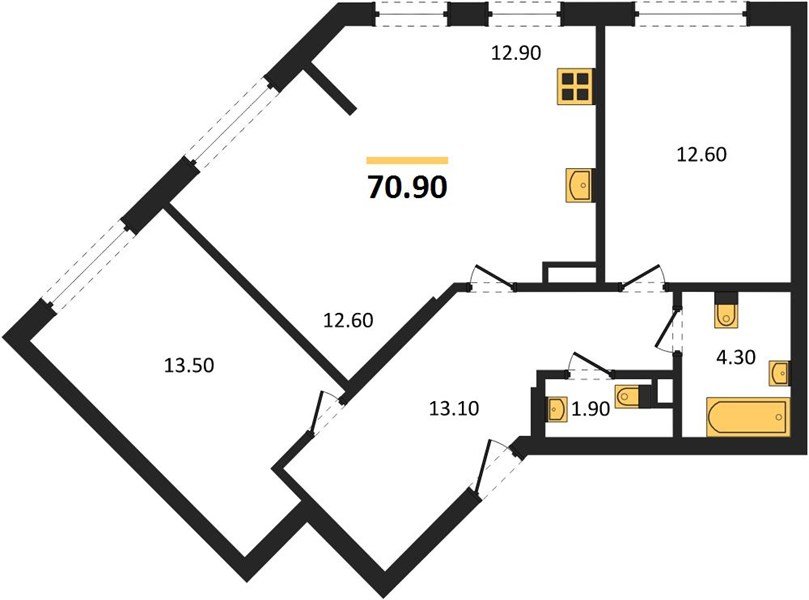 Фото №1: 2-комнатная квартира 71&nbsp;м², 7/16&nbsp;эт. - Краснодар, Прикубанский внутригородской округ, мкр. Догма Парк