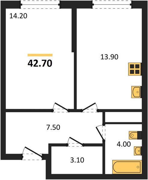 Фото №1: 1-комнатная квартира 42&nbsp;м², 14/16&nbsp;эт. - Краснодар, Прикубанский внутригородской округ, мкр. Догма Парк