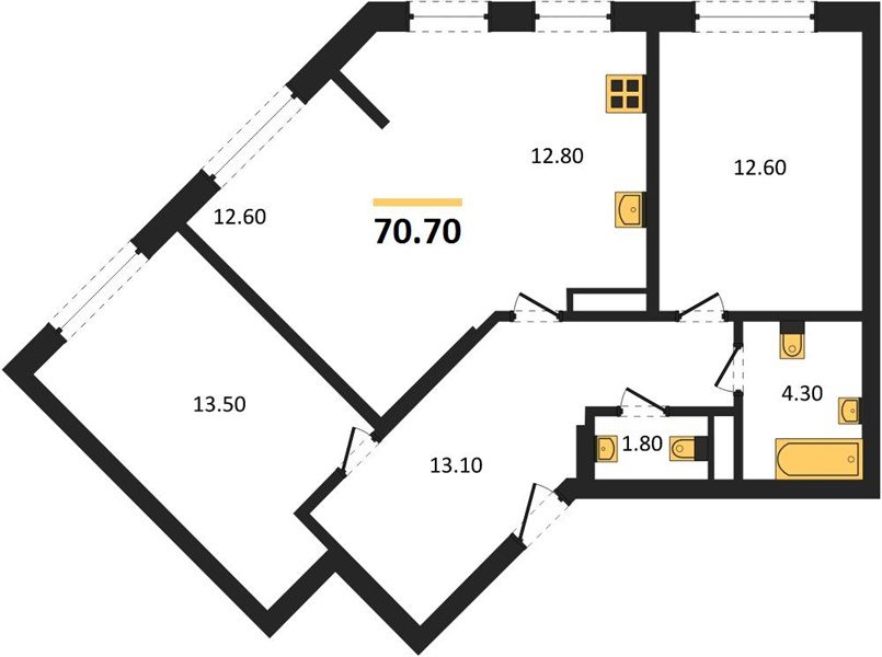 Фото №1: 2-комнатная квартира 70&nbsp;м², 14/16&nbsp;эт. - Краснодар, Прикубанский внутригородской округ, мкр. Догма Парк