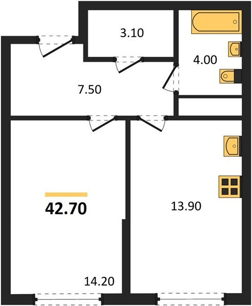 Фото №1: 1-комнатная квартира 42&nbsp;м², 13/16&nbsp;эт. - Краснодар, Прикубанский внутригородской округ, мкр. Догма Парк