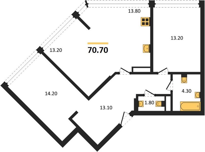 Фото №1: 2-комнатная квартира 70&nbsp;м², 16/16&nbsp;эт. - Краснодар, Прикубанский внутригородской округ, мкр. Догма Парк