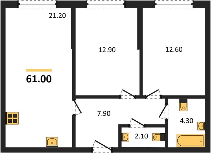 Фото №1: 2-комнатная квартира 61&nbsp;м², 2/16&nbsp;эт. - Краснодар, Прикубанский внутригородской округ, мкр. Догма Парк