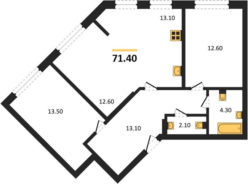 Фото №1: 2-комнатная квартира 71&nbsp;м², 2/16&nbsp;эт. - Краснодар, Прикубанский внутригородской округ, мкр. Догма Парк