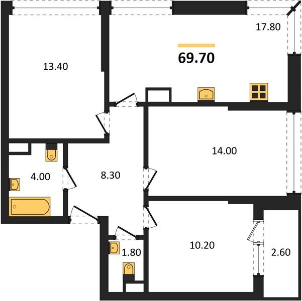 Фото №1: 3-комнатная квартира 69&nbsp;м², 16/16&nbsp;эт. - Краснодар, Прикубанский внутригородской округ, мкр. Догма Парк