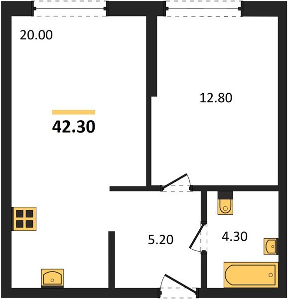 Фото №1: 1-комнатная квартира 42&nbsp;м², 2/16&nbsp;эт. - Краснодар, Прикубанский внутригородской округ, мкр. Догма Парк