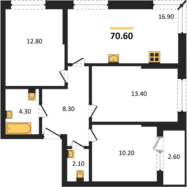Фото №1: 3-комнатная квартира 70&nbsp;м², 2/16&nbsp;эт. - Краснодар, Прикубанский внутригородской округ, мкр. Догма Парк
